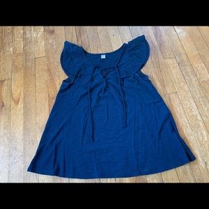 Navy flutter sleeve top with lace-up detail